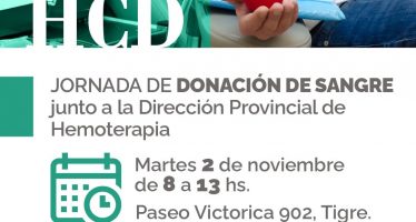 El Concejo deliberante de Tigre realizará una jornada para la donación de sangre