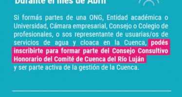 Tramo final para la inscripción al Consejo Consultivo Honorario del Comité de Cuenca del Río Luján